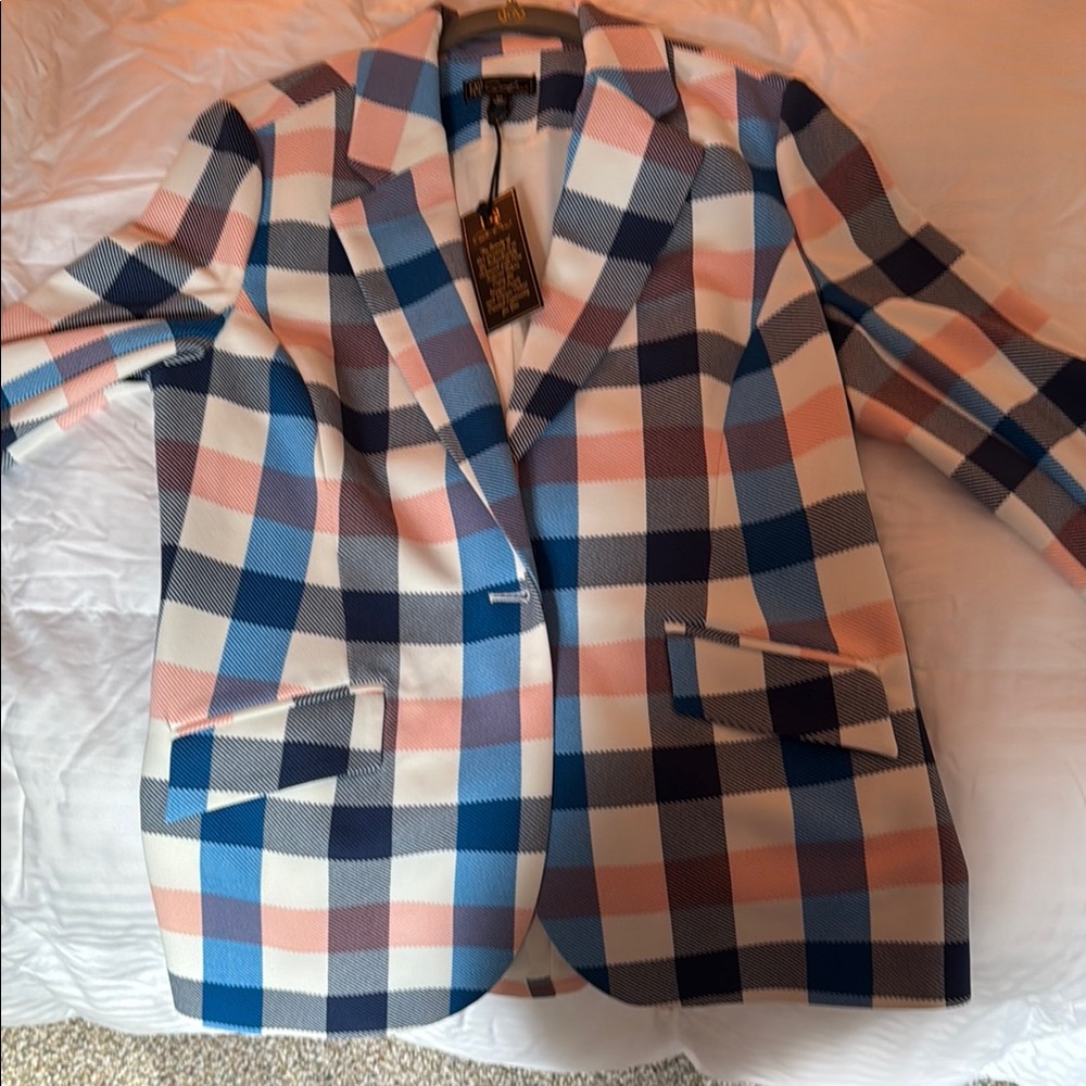 New With Tags DG2 by Diane Gilman Multicolor Checkered Blazer size Med. NWT